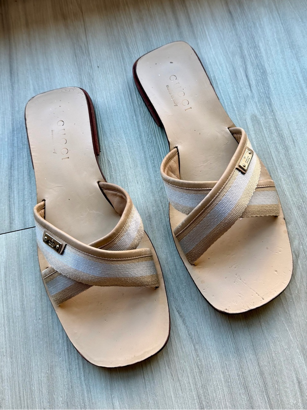 Gucci Beige Cross-Strap Sandals